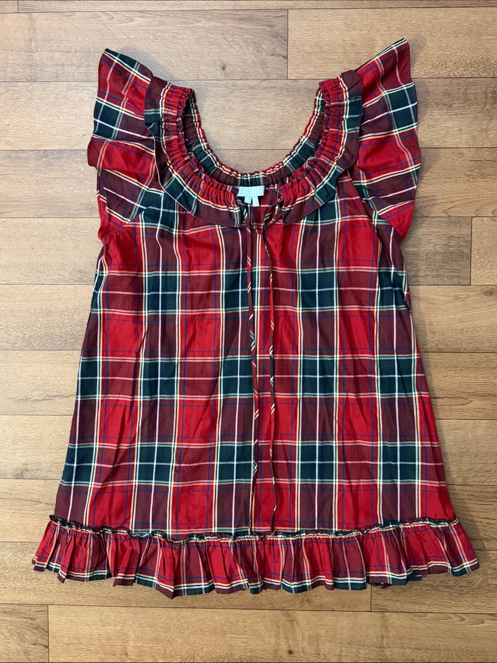 Hill House Size Medium Cordelia Mini Nap Dress Red Tartan Plaid 100% Cotton Luxe